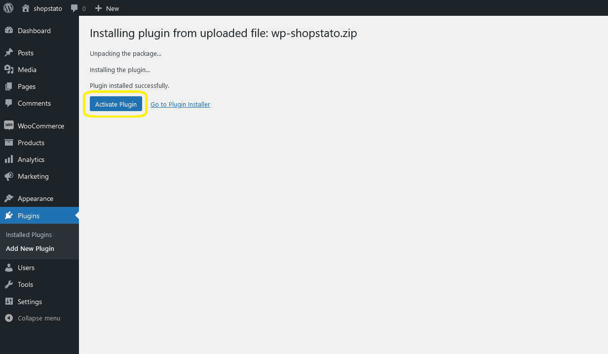 Activate the Shopstato.com plugin